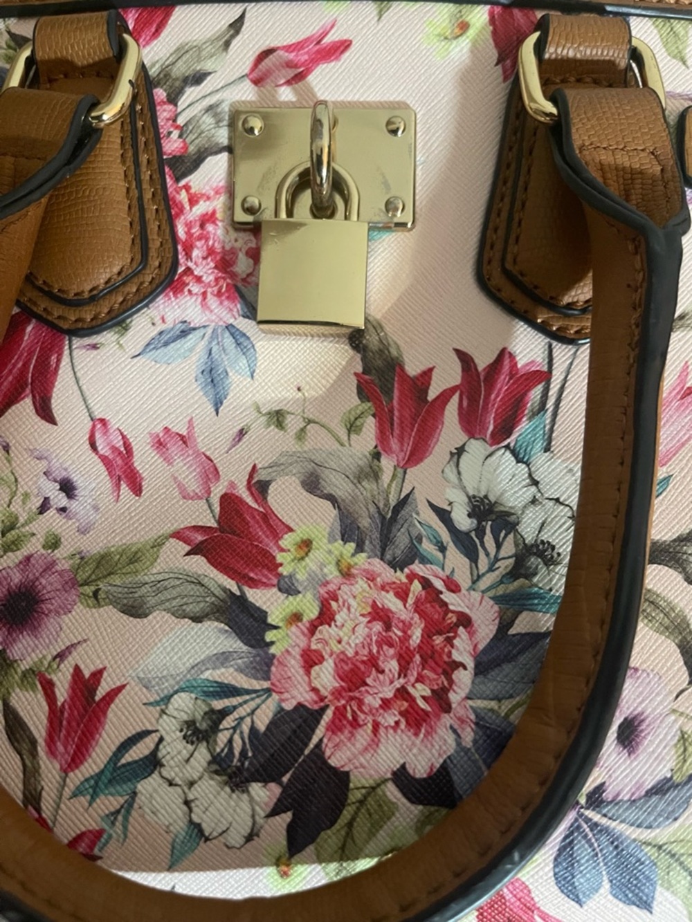 Boho-Floral Leather Satchel | Top Handle Bag | Crossbody - Picture 7 of 9